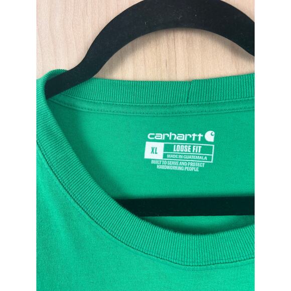 Carhartt Pocket T-Shirt Green XL Loose Fit Logo Graphic Workwear Tee - Picture 5 of 6